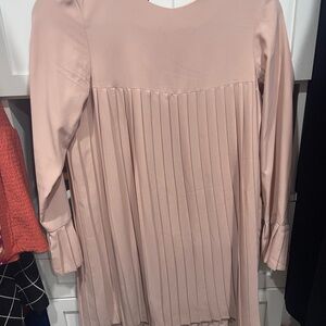 ASOS Long Sleeve Pleated Dress in Blush